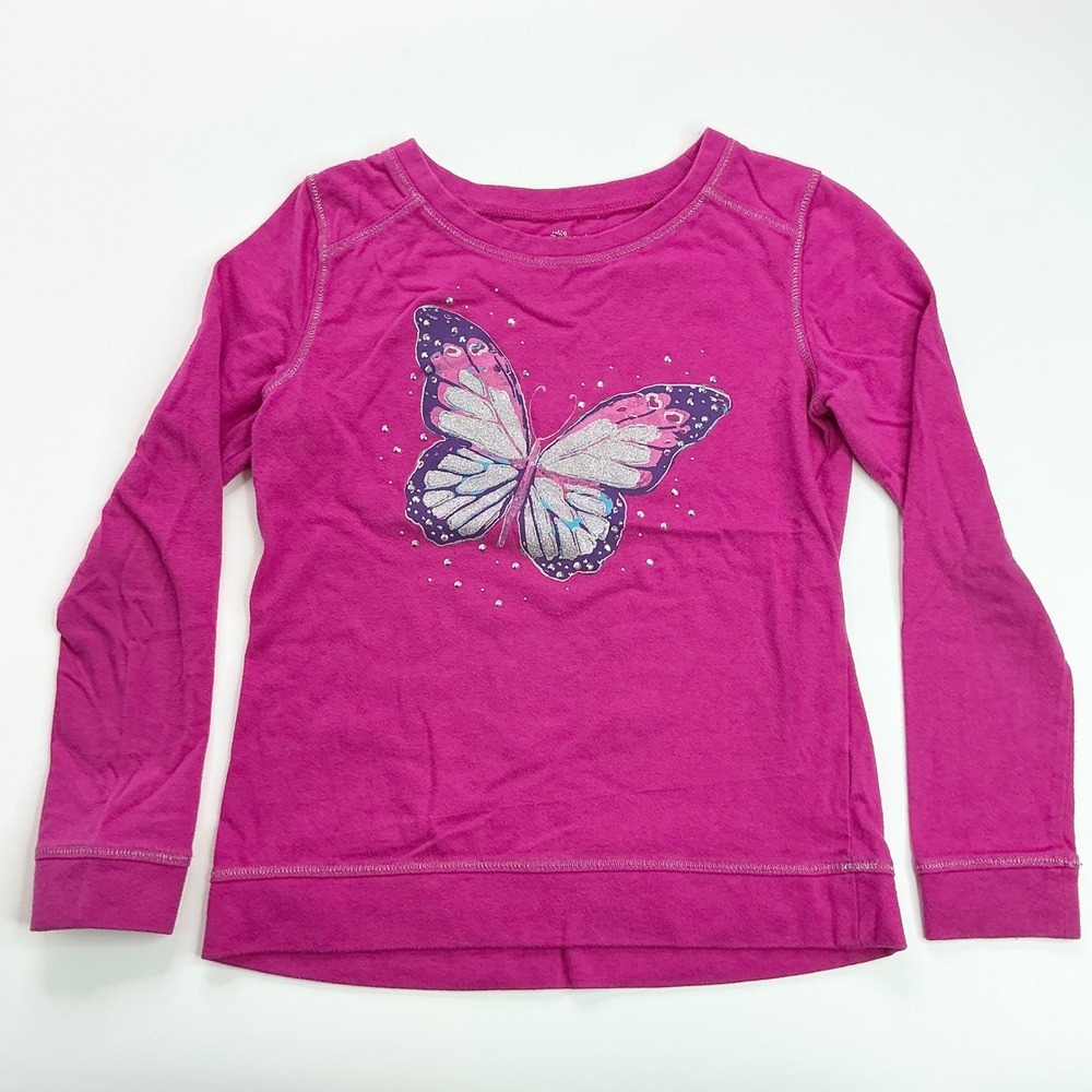 Miss Attitude Pink Butterfly Graphic Top Kids Size 6X Glitter Rhinestone Raglan